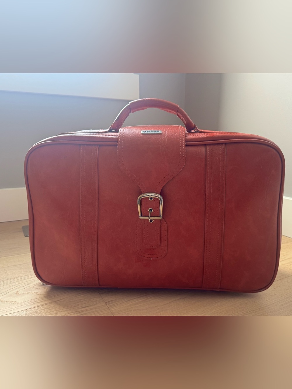 Vintage Samsonite Softside Suitcase — Burnt Orange/Red, 1970s, 21.5x13.5x9